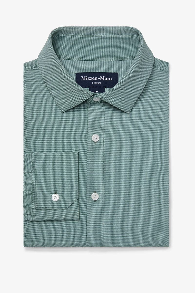 Wholesale,Mizzen + Main, Mizzen + Main Hunter Green Straton Houndstooth Trim Dress Shirt, Green, Medium-42-TagMLarge-46-TagLExtra Extra Large-51-TagXXLExtra Large-48-TagXL