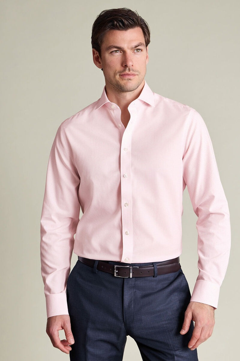 Wholesale,Charles Tyrwhitt, Charles Tyrwhitt Pink Stretch Poplin Gingham Shirt, Pink, Small-40-Tag15Extra Large-48-Tag17