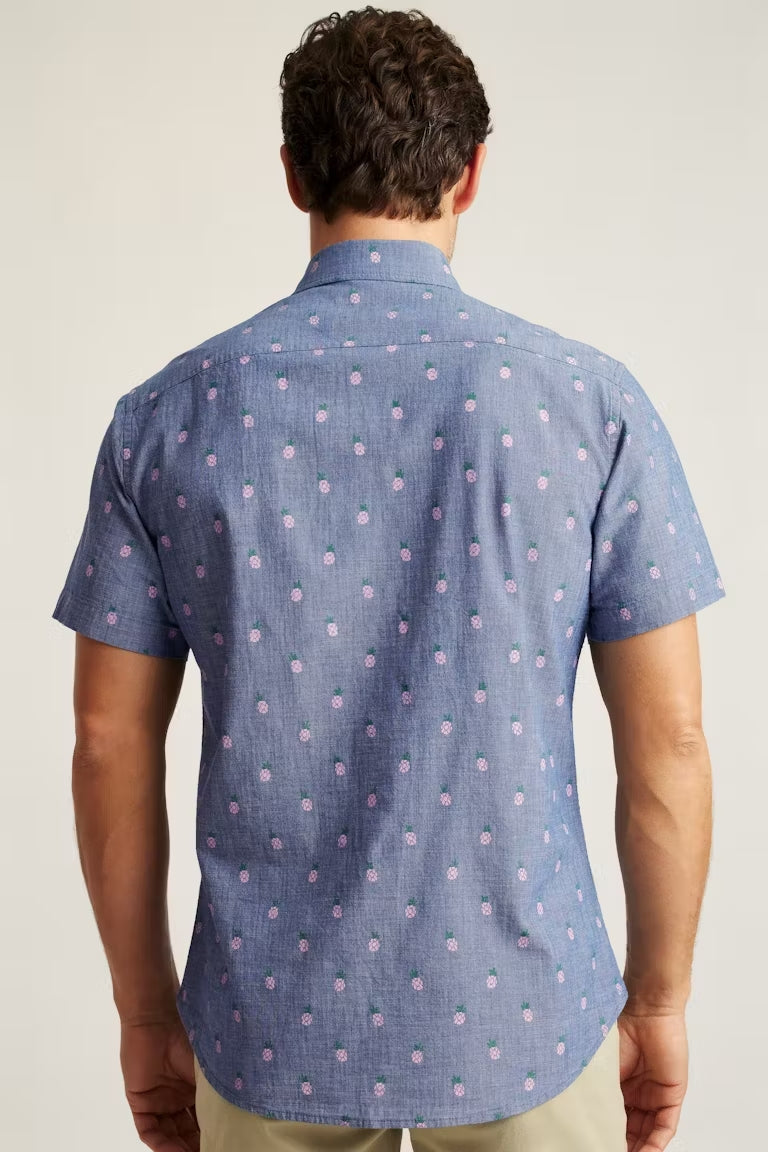 Wholesale,Bonobos, Bonobos Blue Conversational Print Stretch Short Sleeve Shirt, Blue, Small-40-TagSMedium-44-TagMLarge-47-TagLExtra Large-49-TagXLExtra Extra Large-53-TagXXL