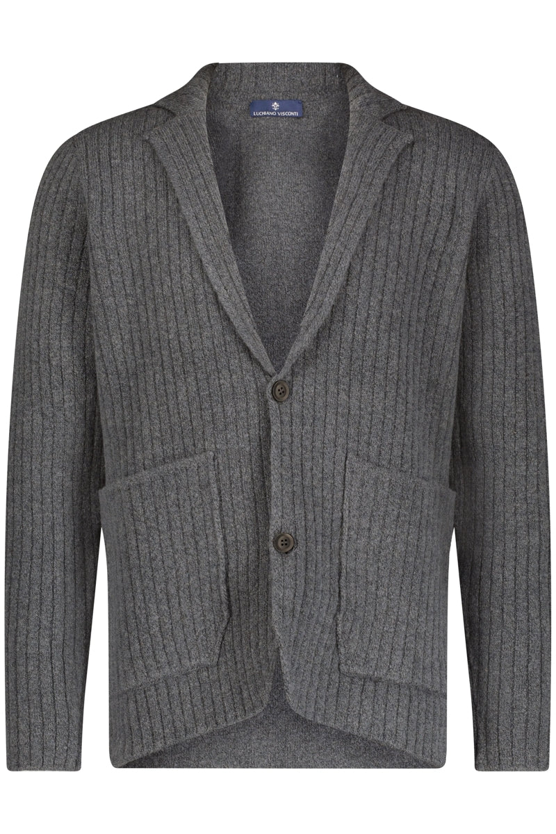 Wholesale,Luchiano Visconti, Luchiano Visconti Charcoal Ribbed Sweater Cardigan, Grey, Small-42-TagSMedium-44-TagMExtra Large-48-TagXL