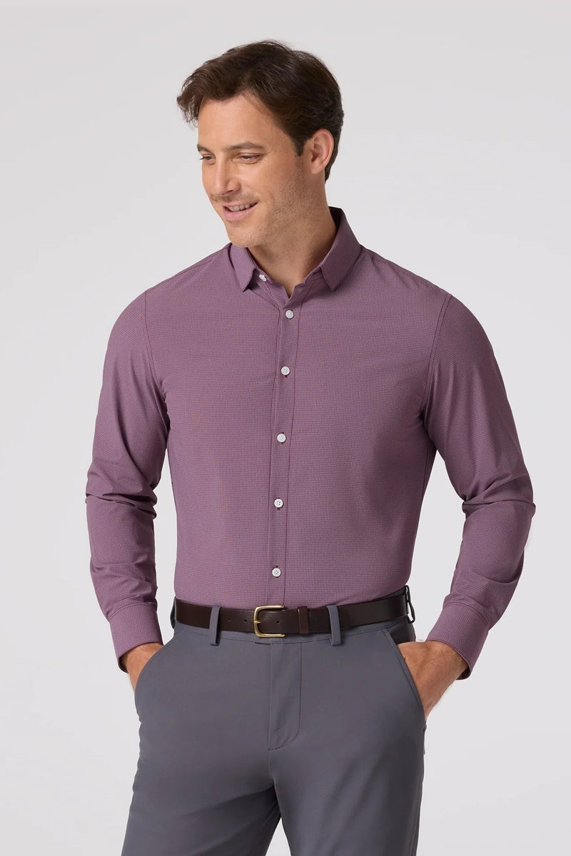 Wholesale,Mizzen + Main, Mizzen + Main Eggplant Plaid Trim Dress Shirt, Purple, Large-47-TagL