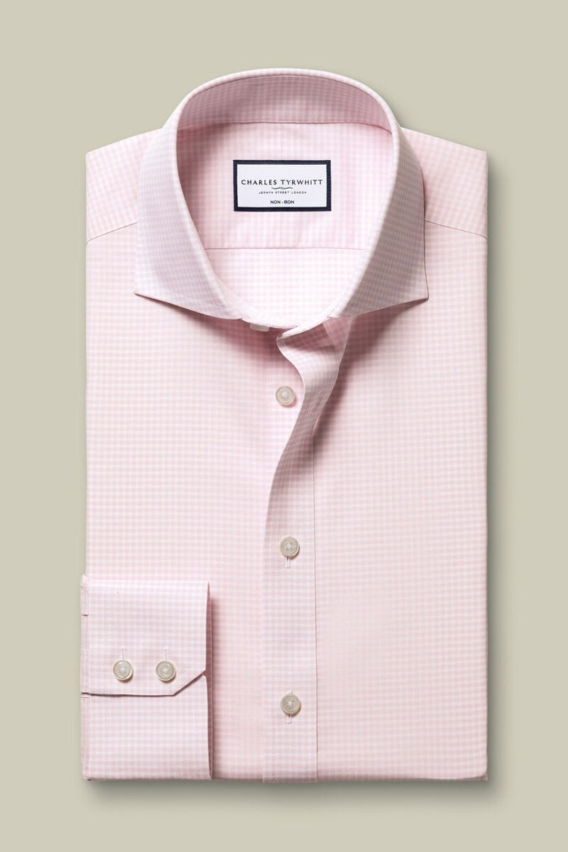 Wholesale,Charles Tyrwhitt, Charles Tyrwhitt Pink Stretch Poplin Gingham Shirt, Pink, Small-40-Tag15Extra Large-48-Tag17