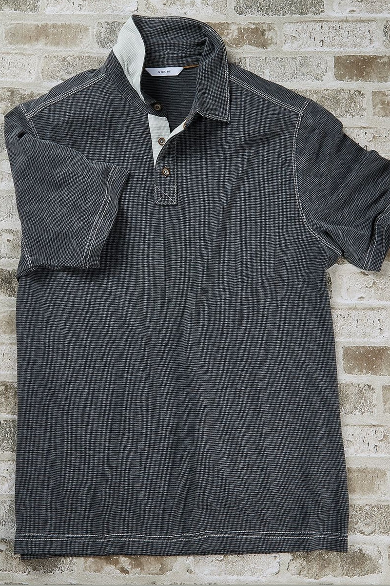 Wholesale,Nicoby Age of Wisdom, Nicoby Age of Wisdom Charcoal Textured Slub Polo, Grey, Extra Large-47-TagXL