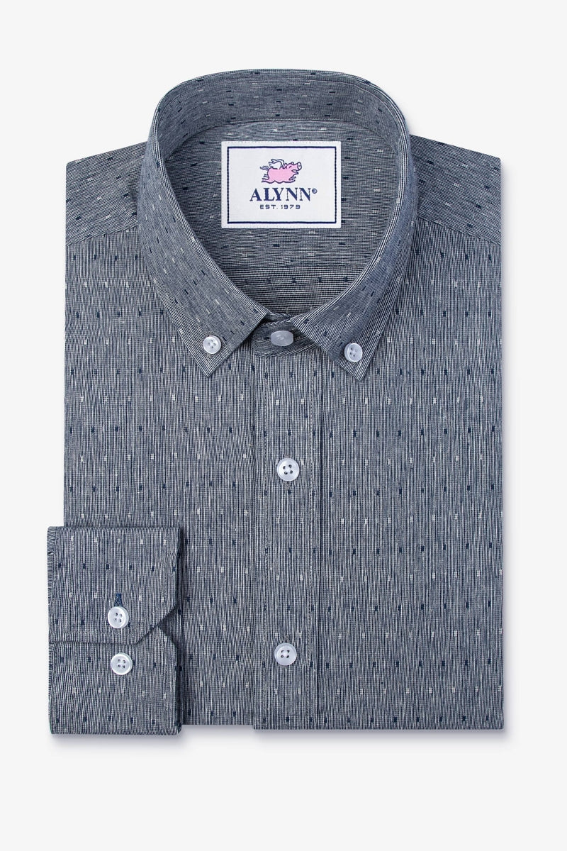 Faire,Alynn, Alynn Navy Blue Geo Slim Fit Textured Dobby Shirt, Blue, Medium-42-TagM