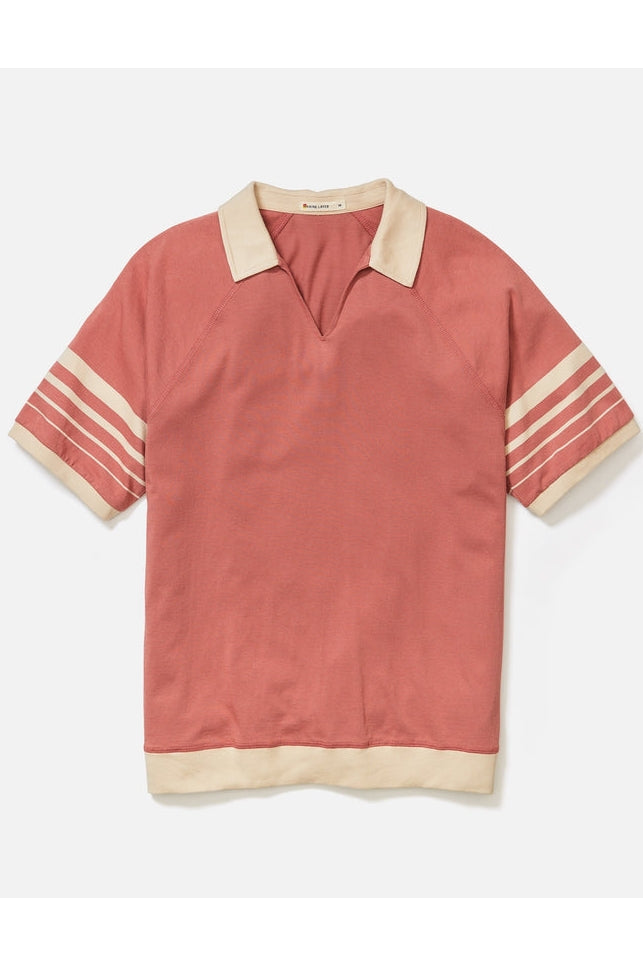 Wholesale,Marine Layer, Marine Layer Brick with Tan Contrast Varsity Rib Polo, Red, Extra Extra Large-50-TagXXL