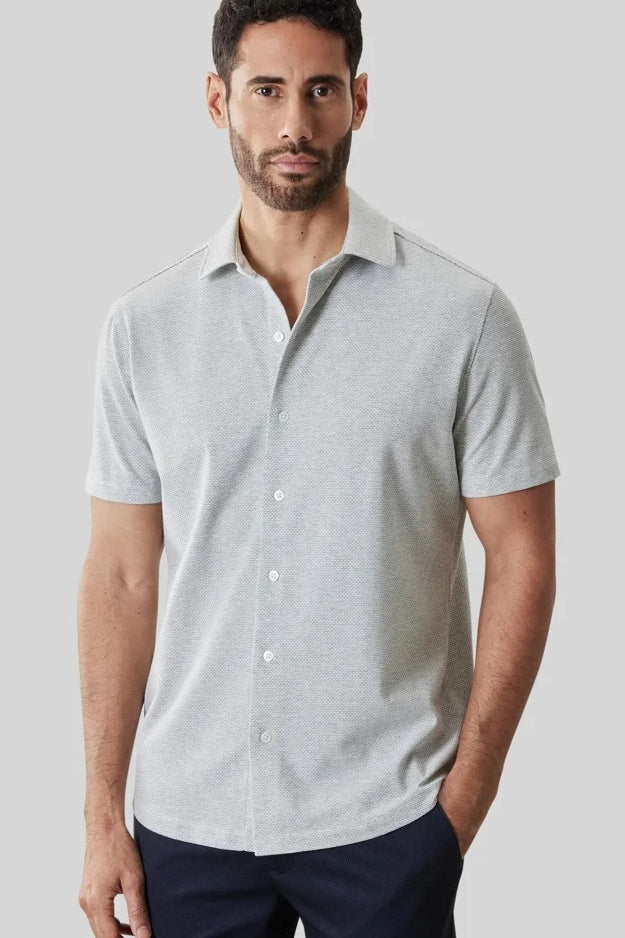 Direct From Brand,Robert Barakett, Robert Barakett Grey Microprint Textured Knit Shirt, Grey, Extra Large-48-TagXL