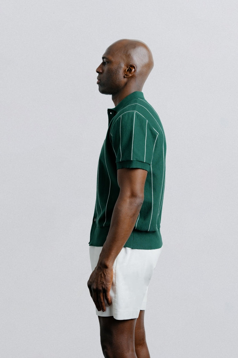 Wholesale,Champlain, Champlain Green Vertical Stripe Knit Button Down Polo Shirt, Green, Extra Large-46-TagXL