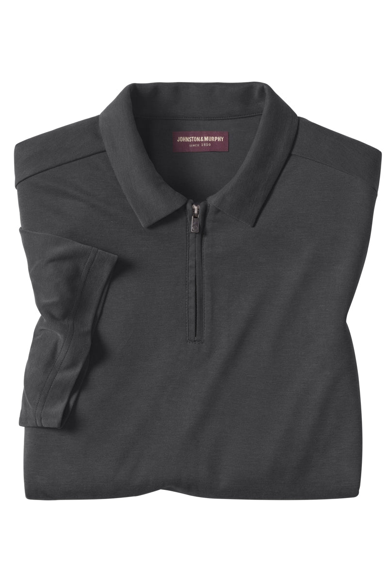 Wholesale,Johnston & Murphy, Johnston & Murphy Black Vintage Birdseye Zip Polo, Black, Large-46-TagL