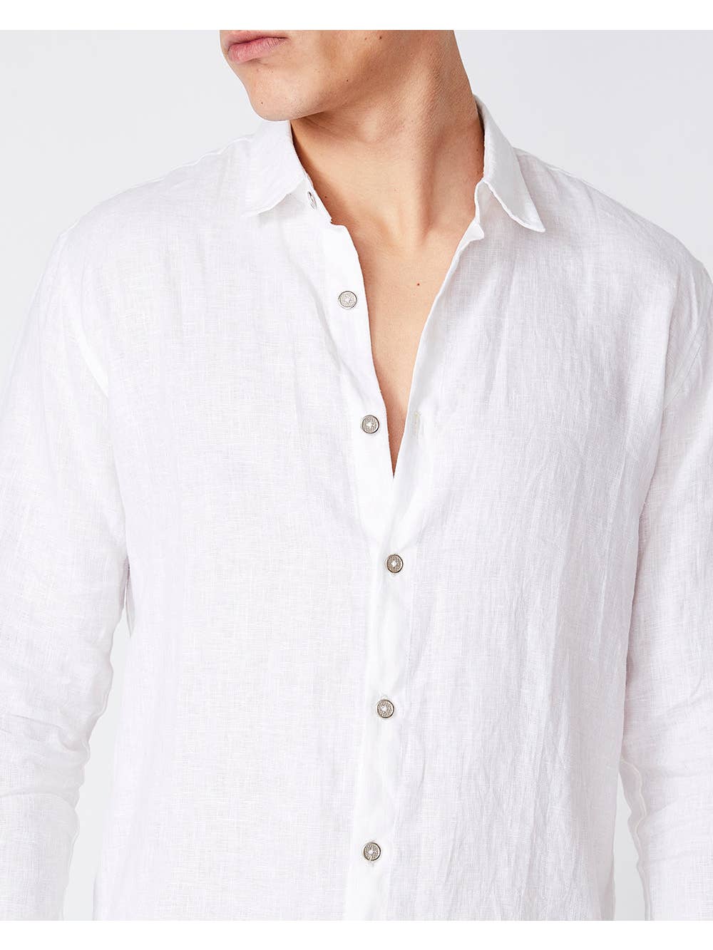 Faire,Merlino Street, Merlino Street White Linen Long Sleeve Button Shirt, White, Large-45-TagL