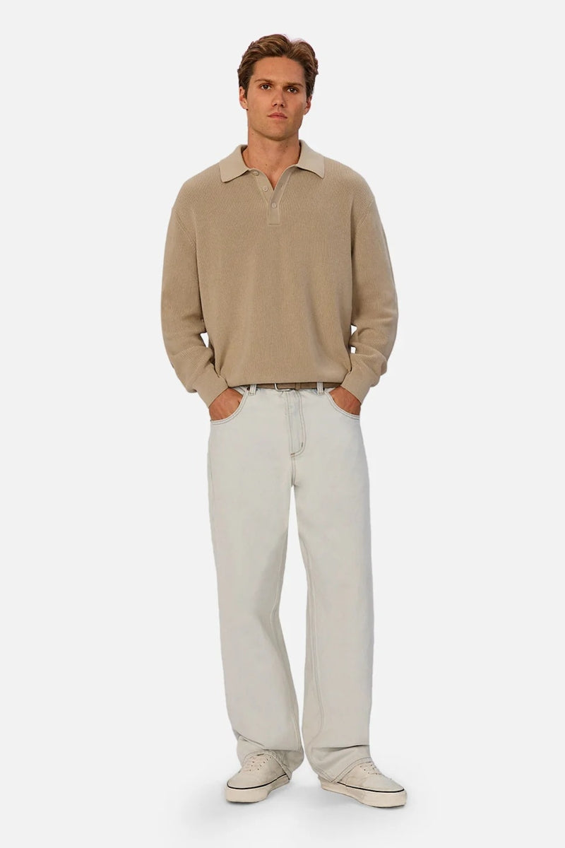 Wholesale,INDUSTRIE AUSTRALIA, INDUSTRIE AUSTRALIA Sand Dune Three-button Knitted Polo, Tan, Extra Large-54-TagXL