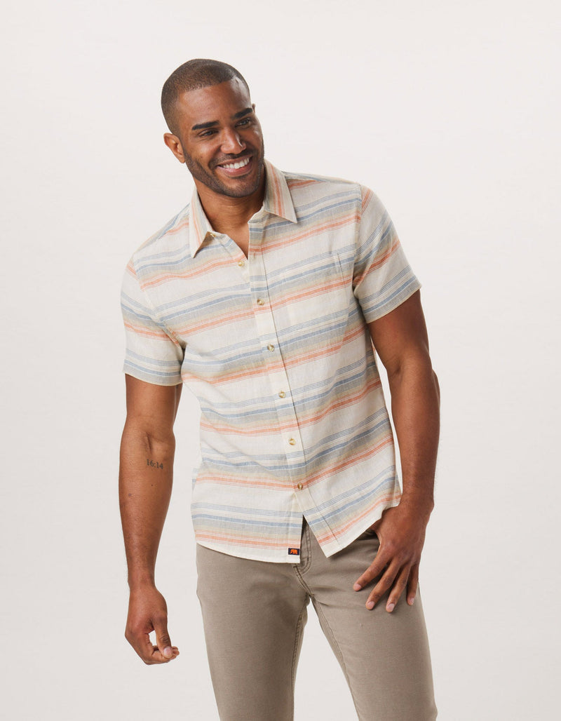 The Normal Brand Beige/Canyon Stripe Freshwater Short Sleeve Button Up Shirt