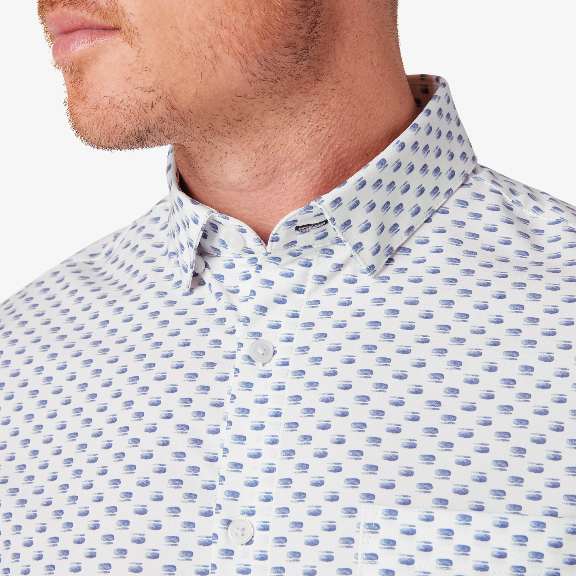 Wholesale,Mizzen + Main, Mizzen + Main White Geo Print Trim Fit Short Sleeve Shirt, White, Extra Large-47-TagXL