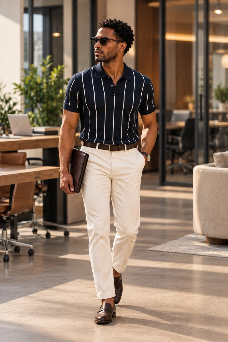 Wholesale,Champlain, Champlain Navy/White Vertical Stripe Knit Polo, Blue, Small-40-TagSLarge-44-TagLExtra Large-46-TagXLExtra Extra Large-48-TagXXL