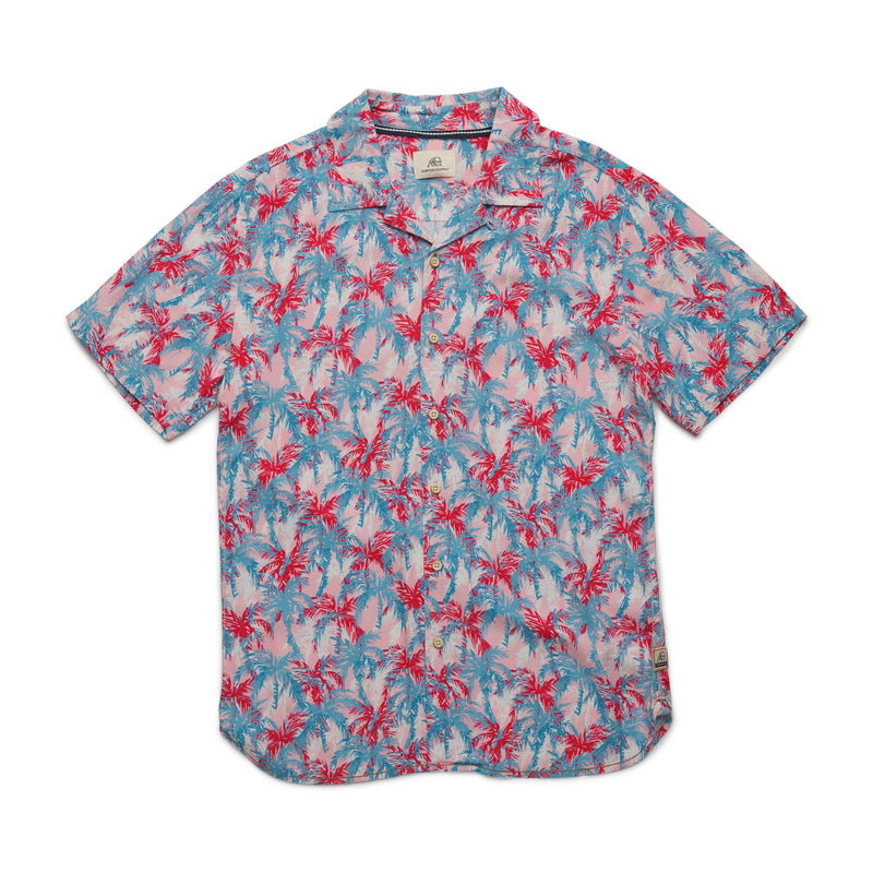 Surfside Supply Bright Pink Tropical Palm Print Camp Collar Short Sleeve Shirt