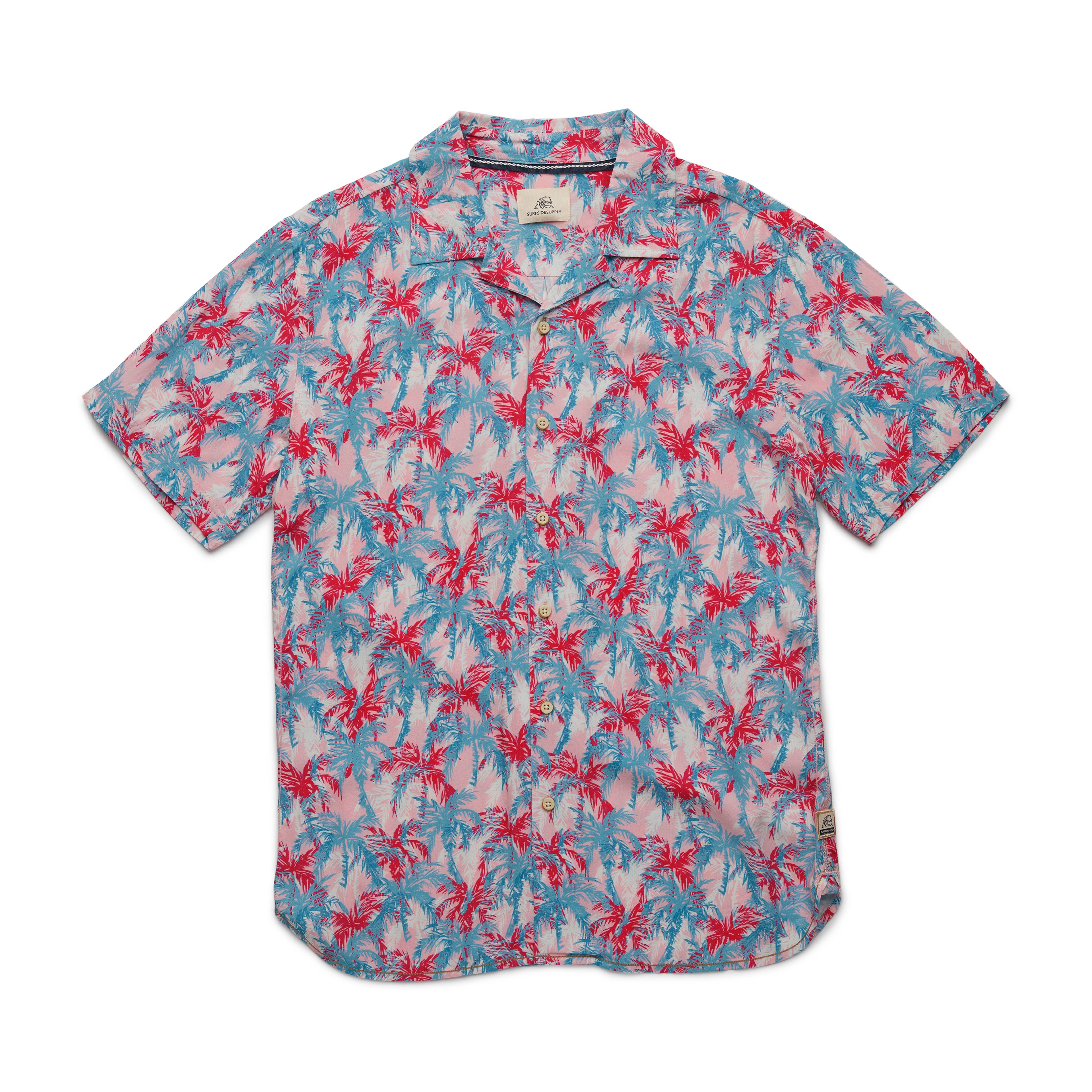 Faire,Surfside Supply, Surfside Supply Bright Pink Tropical Palm Print Camp Collar Short Sleeve Shirt, Pink, Large-45-TagL
