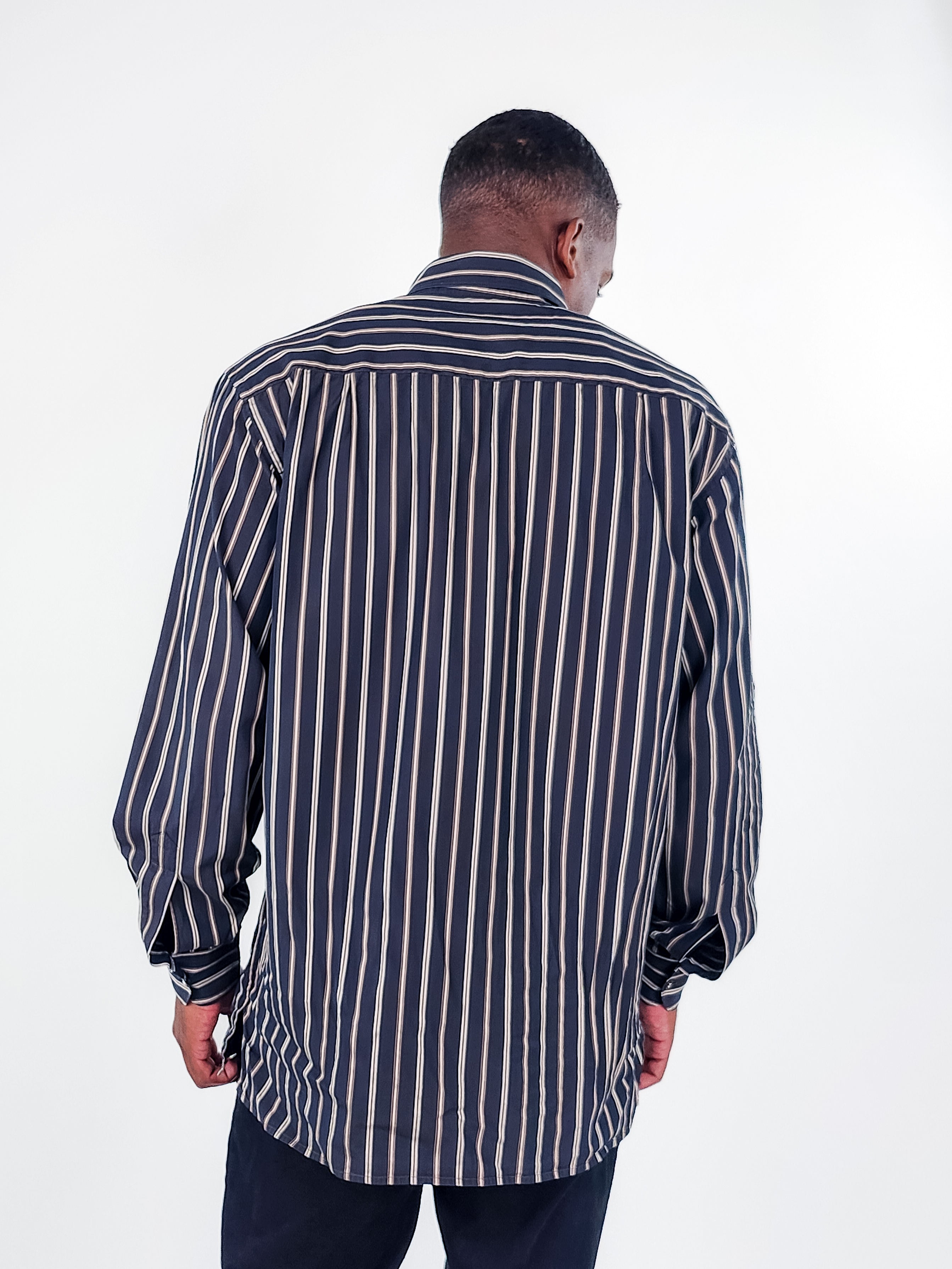 The RealReal,Ermenegildo Zegna, Ermenegildo Zegna Black Stripe Button Up Shirt, Black, Large-49-TagL