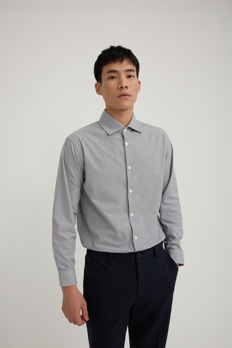 Direct From Brand,FYNE, FYNE Navy/White Stripe Moisture Absorption Shirt, Blue, Medium-42-TagMLarge-44-TagL