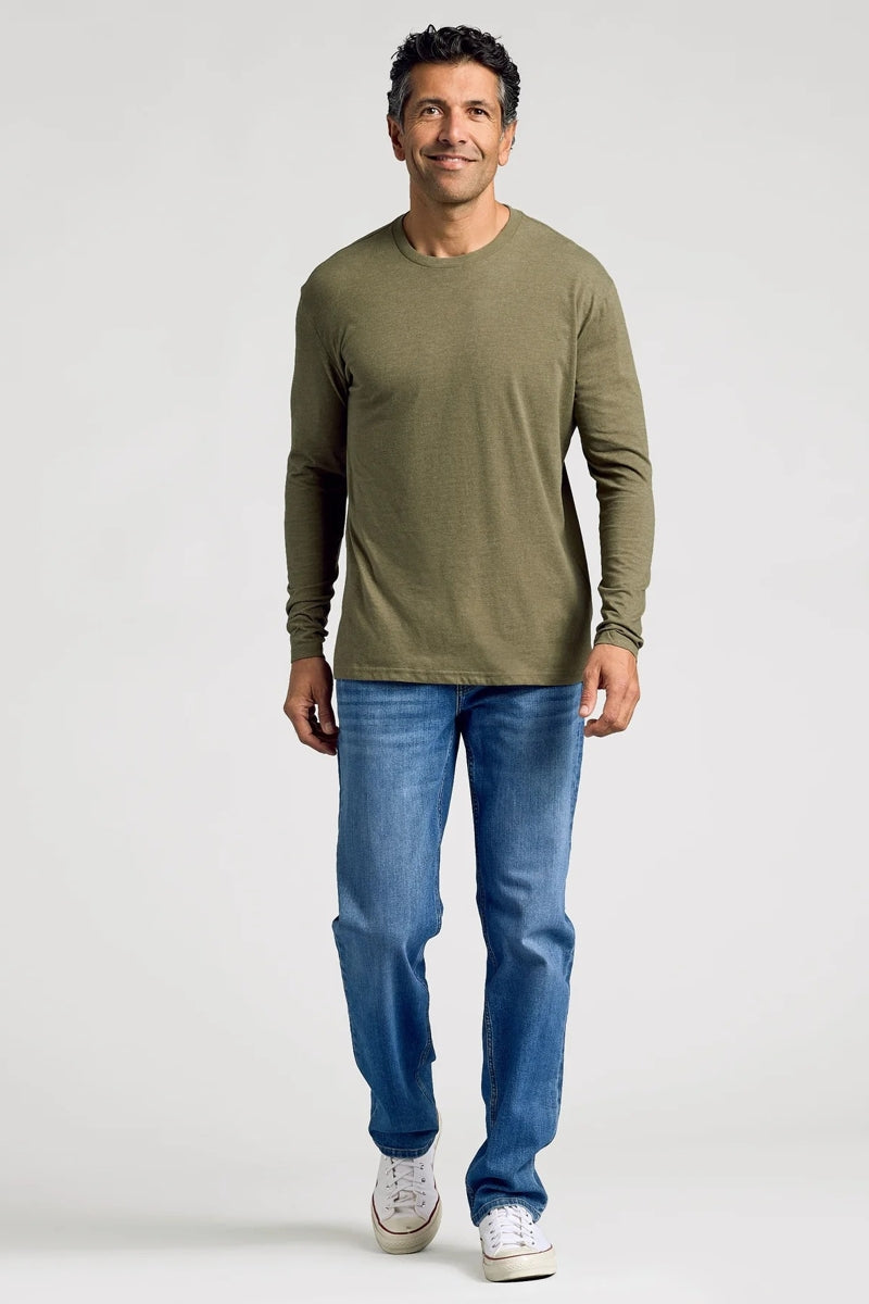 Faire,True Classic, True Classic Heather Military Green Long Sleeve T-Shirt, Green, Large-43-TagL