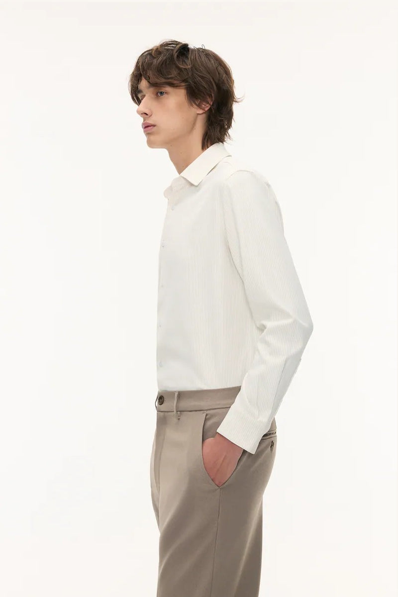 Direct From Brand,FYNE, FYNE Beige/Tan Striped Four-way Stretch Shirt, Cream, Small-43-TagSMedium-45-TagMLarge-47-TagLExtra Large-49-TagXL