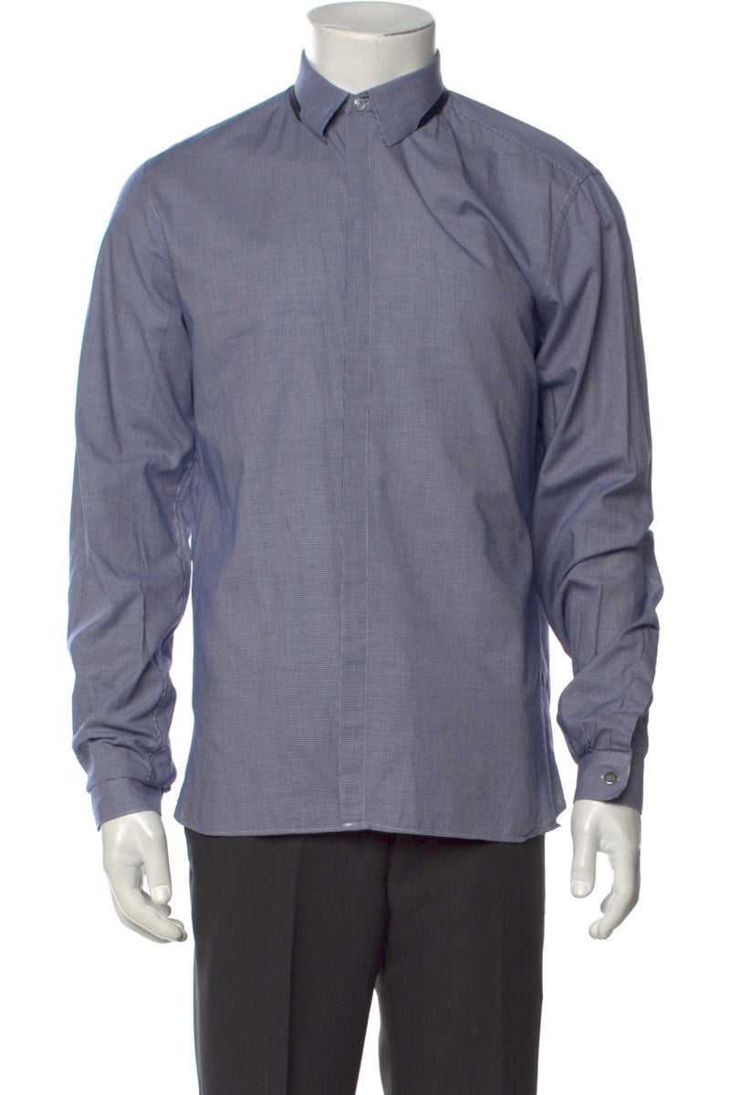 RealReal,The Kooples, The Kooples Navy Houndstooth Dress Shirt, Blue, Medium-42-TagL