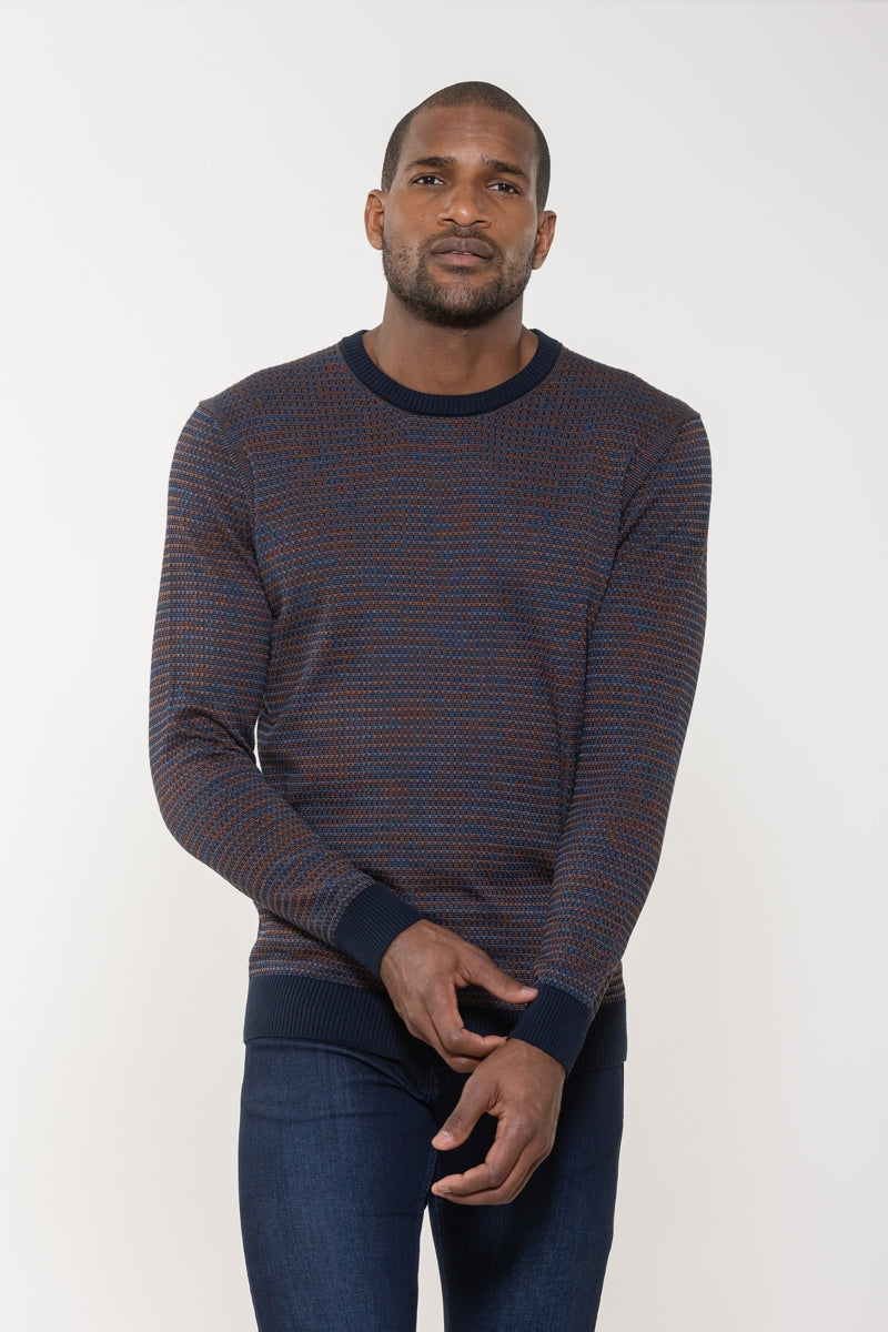 Wholesale,Luchiano Visconti, Luchiano Visconti Navy Triblend Crew Neck Jacquard Sweater, Blue, Small-40-TagSMedium-42-TagMLarge-44-TagLExtra Large-46-TagXLExtra Extra Large-48-TagXXL