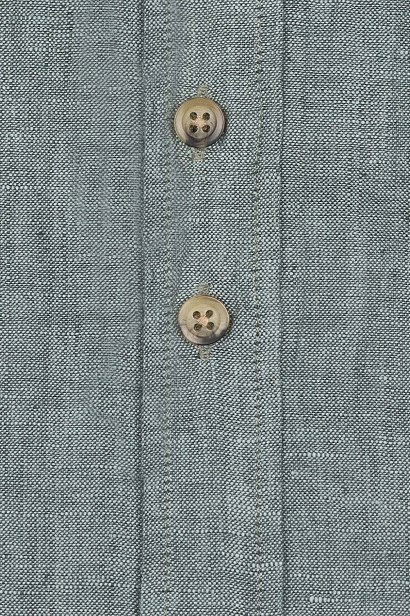 Direct From Brand,R2 Amsterdam, R2 Amsterdam Green Linen Short Sleeve Button Up Shirt, Green, Medium-43-Tag38