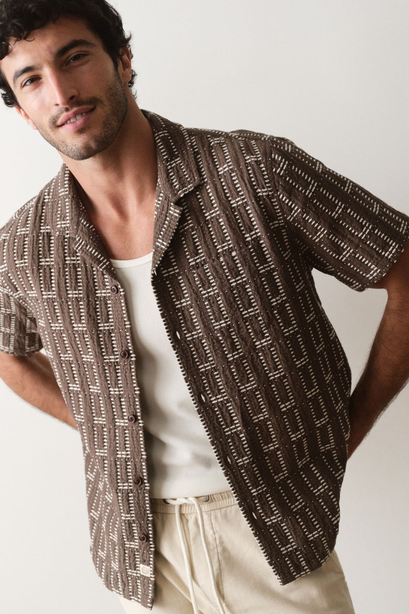 Wholesale,Marine Layer, Marine Layer Brown Textured Seersucker Dobby Shirt, Brown, Small-44-TagSMedium-46-TagMLarge-49-TagLExtra Large-52-TagXLExtra Extra Large-56-TagXXL