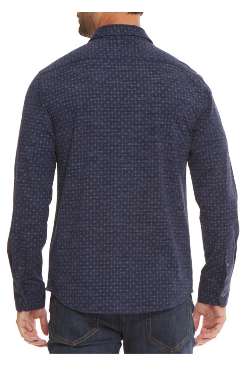 Wholesale,Flag & Anthem, Flag & Anthem Navy Heather Geo Print Knit Performance Long Sleeve Shirt, Blue, Extra Extra Large-52-TagXXL