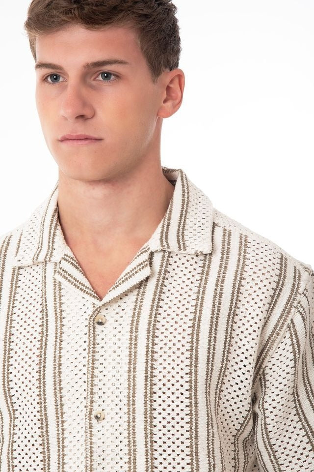 Wholesale,NOLS, NOLS Cream with Brown Stripe Crocheted Shirt, Cream, Large-48-TagL