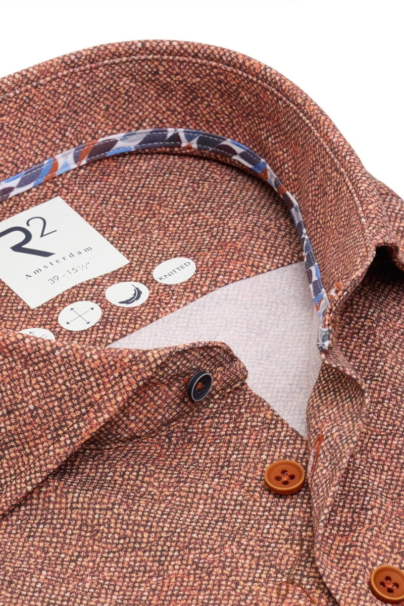 Direct From Brand,R2 Amsterdam, R2 Amsterdam Orange Printed Knitted Shirt, Orange, Medium-42-Tag39Large-45-Tag41