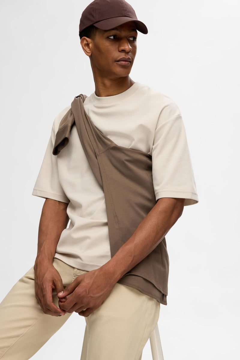 Wholesale,Selected Homme, Selected Homme Oatmeal Dropped Shoulders T-Shirt, Tan, Medium-46-TagMLarge-48-TagLExtra Large-50-TagXLSmall-44-TagSExtra Extra Large-52-TagXXL