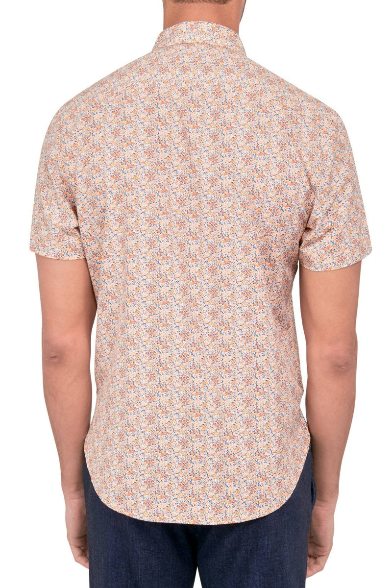Faire,CON.STRUCT, CON.STRUCT Orange Ditsy Floral Short Sleeve Shirt, Orange, Large-45-TagL