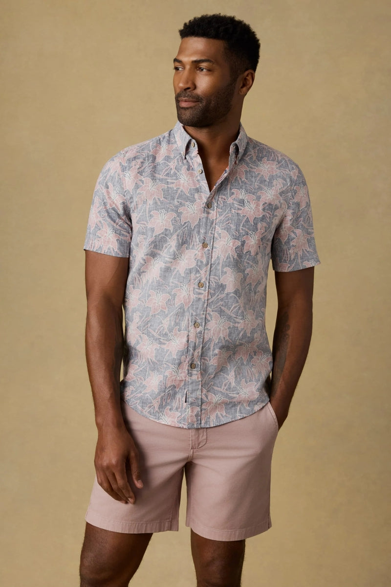 Wholesale,Faherty, Faherty Navy Red Lotus Print Shirt, Blue, Small-40-TagSMedium-43-TagMLarge-46-TagLExtra Large-49-TagXLExtra Extra Large-52-TagXXL
