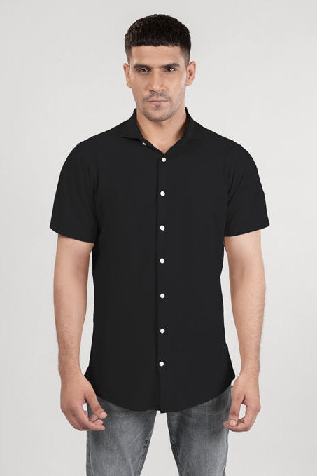 Brisk Black Knitted Soft Pique Short Sleeve Shirt