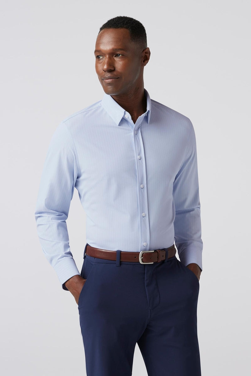 Wholesale,Mizzen + Main, Mizzen + Main Sky Blue Pinstripe Trim Dress Shirt, Blue, Large-46-TagL