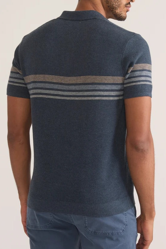 Wholesale,Marine Layer, Marine Layer Navy with Neutral Stripe Sweater Polo, Blue, Medium-42-TagM