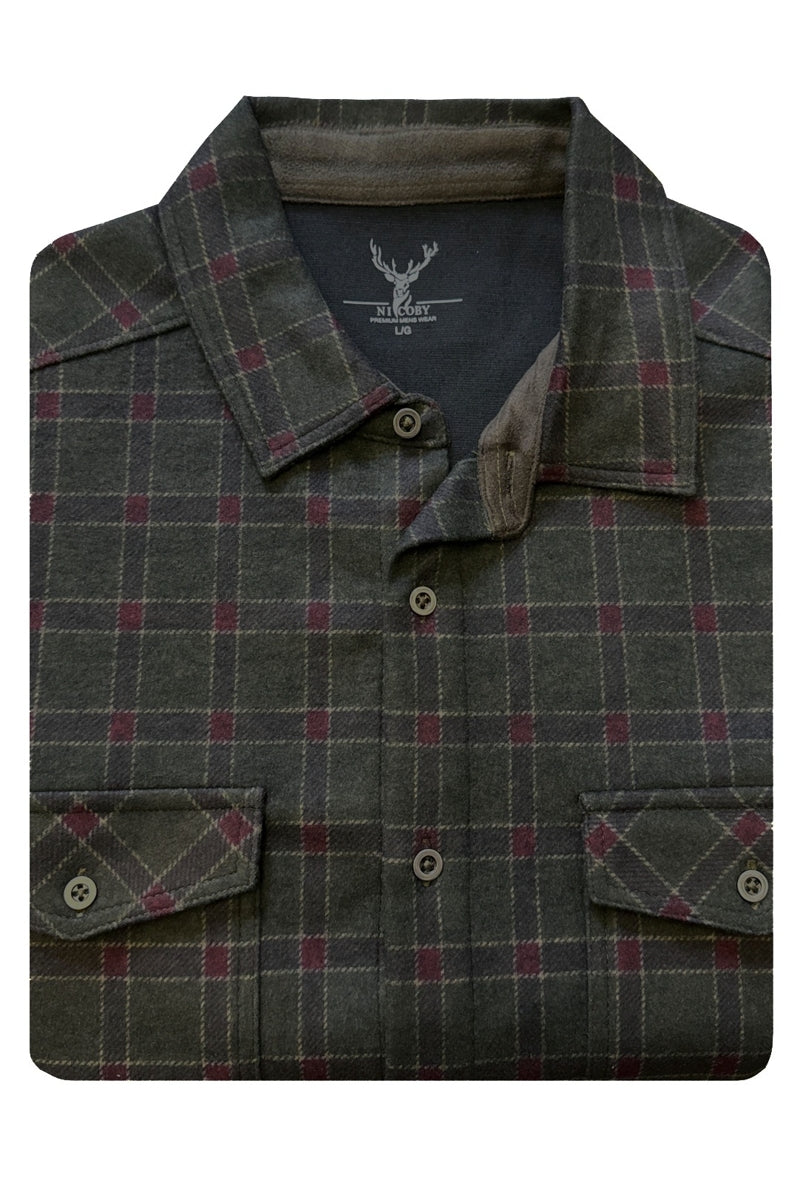 Wholesale,Nicoby Age of Wisdom, Nicoby Age of Wisdom Olive/Wine Flannel Stretch Knit Overshirt, Green, Large-48-TagL
