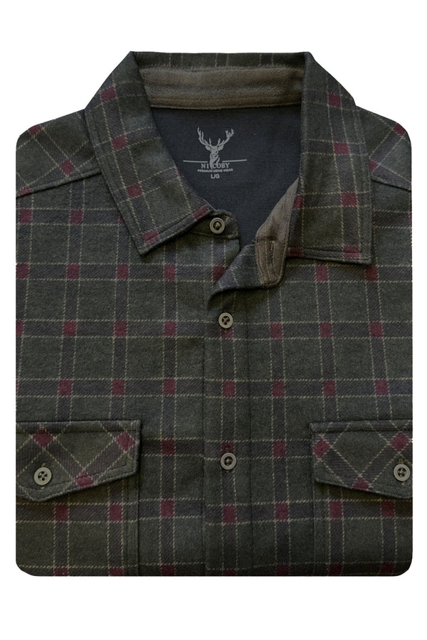 Nicoby Age of Wisdom Olive/Wine Flannel Stretch Knit Overshirt