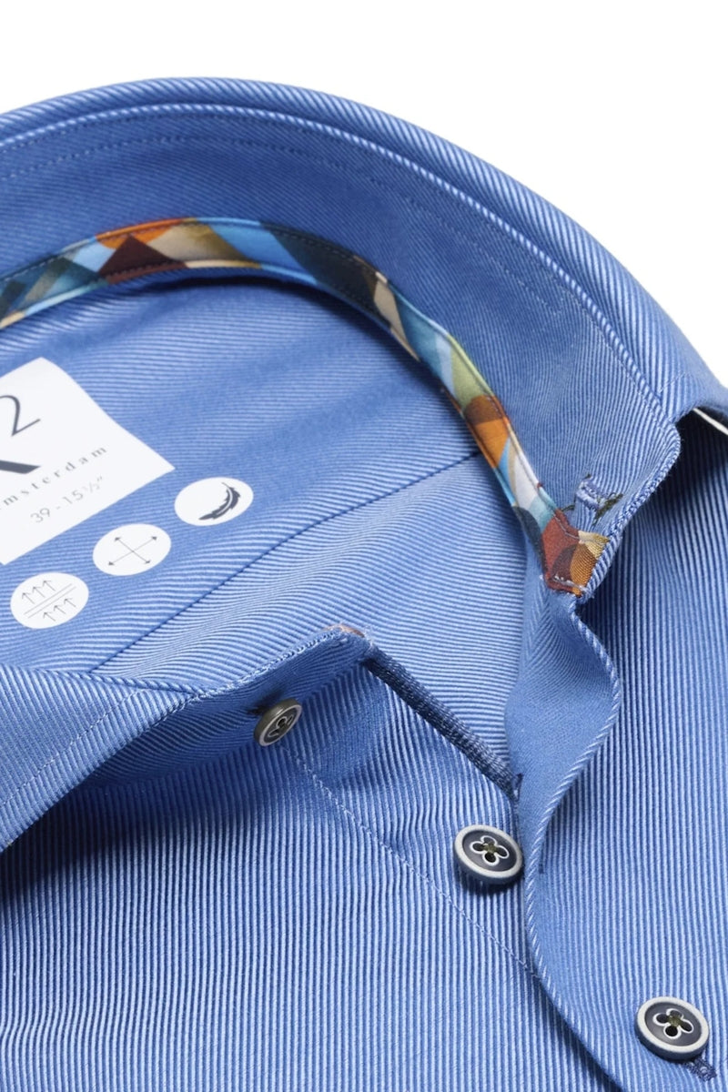 Direct From Brand,R2 Amsterdam, R2 Amsterdam Dark Blue Heavy Twill Cotton Shirt, Blue, Small-40-Tag39