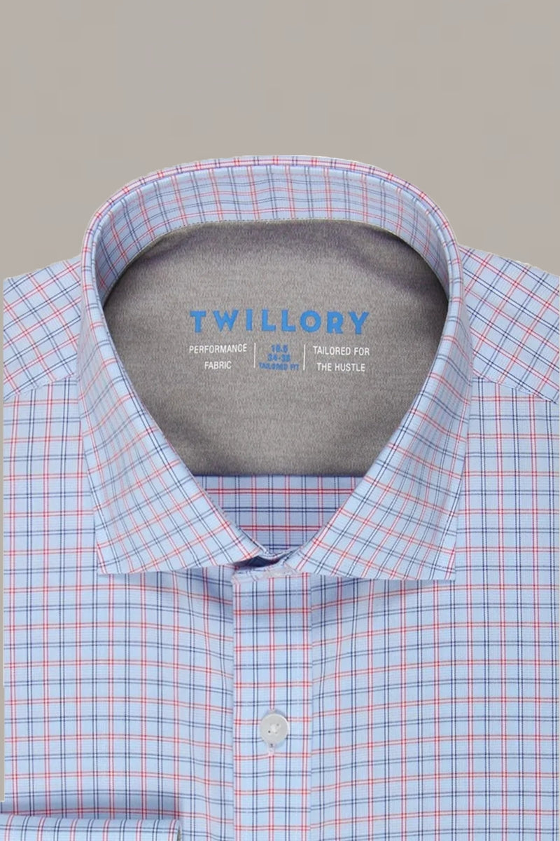 Wholesale,Twillory, Twillory Blue/Red Mini Windowpane Performance Shirt, Blue, Large-48-Tag17