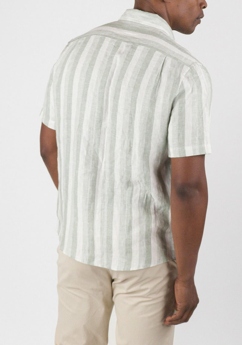 Brand Partner,Tailor Vintage, Tailor Vintage Green/White Stripe Puretec Cool Cotton/Linen Blend Shirt, Green, Medium-44-TagM