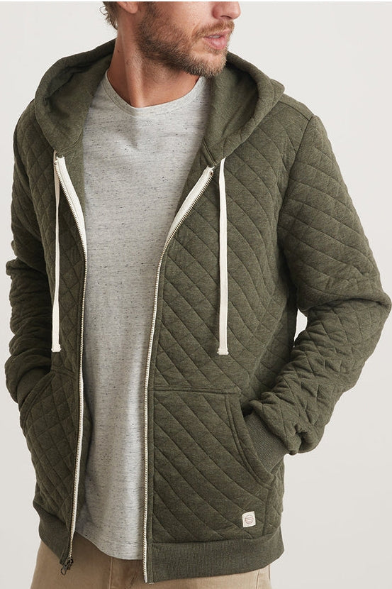 Marine Layer Olive Heather Full Zip Corbet Quilted Hoodie