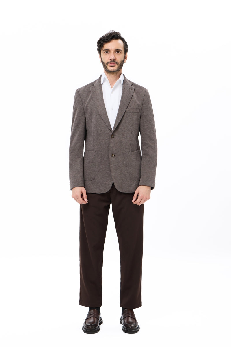 Wholesale,Luchiano Visconti, Luchiano Visconti Coffee Mercerized Piqué Dobby Knit Blazer, Brown, Large-44-Tag42