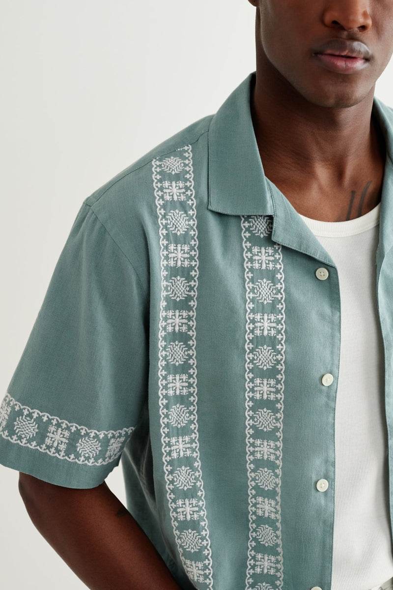 Wholesale,Wax London, Wax London Sea Green/Ecru Embroidered Shirt, Green, Extra Extra Large-51-TagXXL