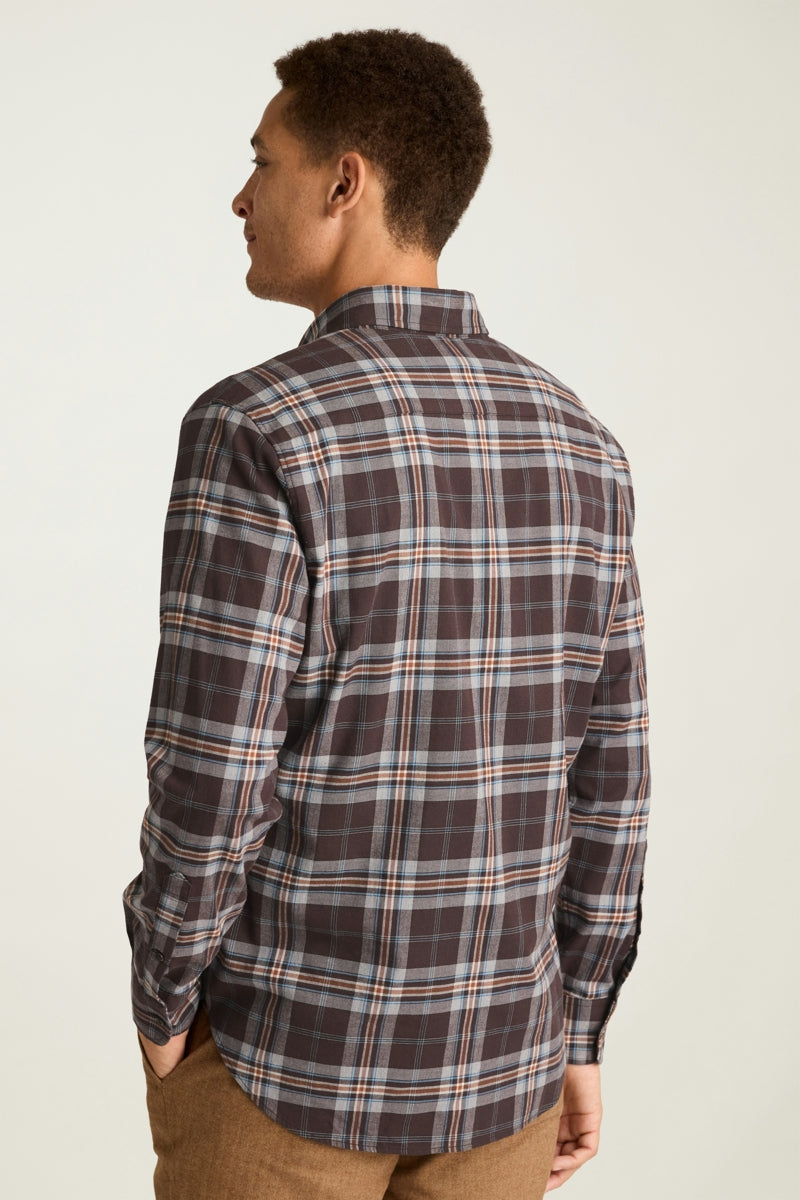 Wholesale,Bonobos, Bonobos Chocolate/Blue Plaid Stretch Flannel Slim Fit Shirt, Brown, Large-46-TagL