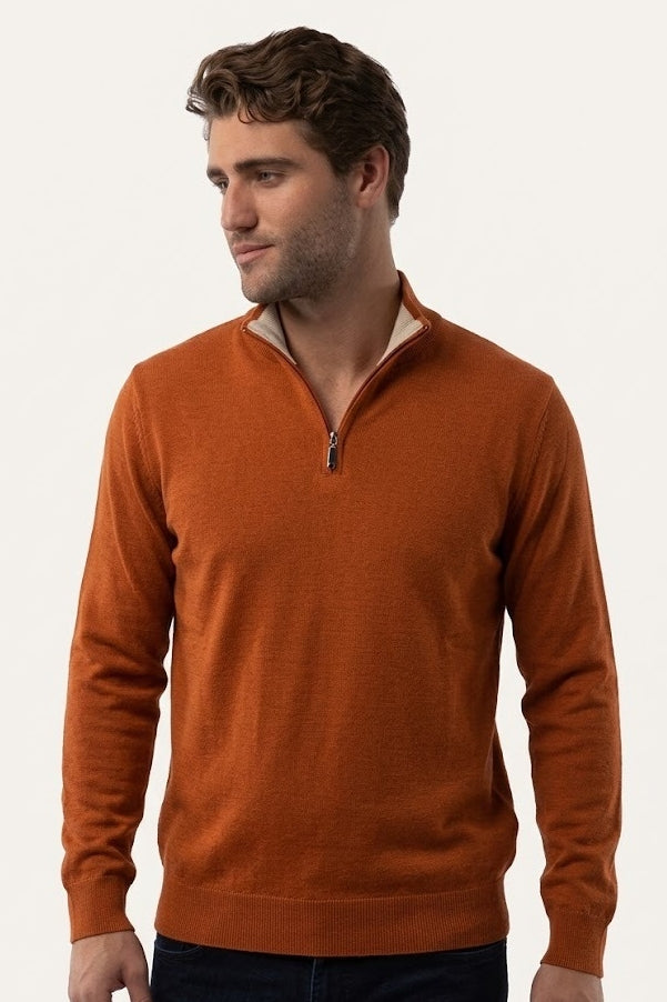 Wholesale,Luchiano Visconti, Luchiano Visconti Pumpink Solid Knit Qtr Zip, Orange, Medium-43-TagMLarge-45-TagLExtra Large-47-TagXL