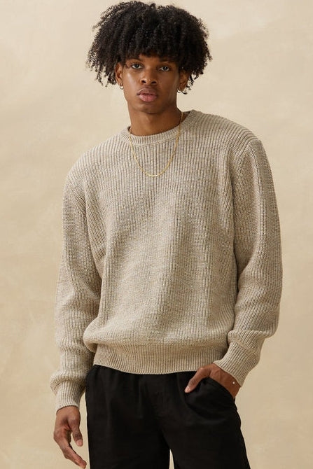 Kuwalla Marled Beige Knit Crewneck Sweater