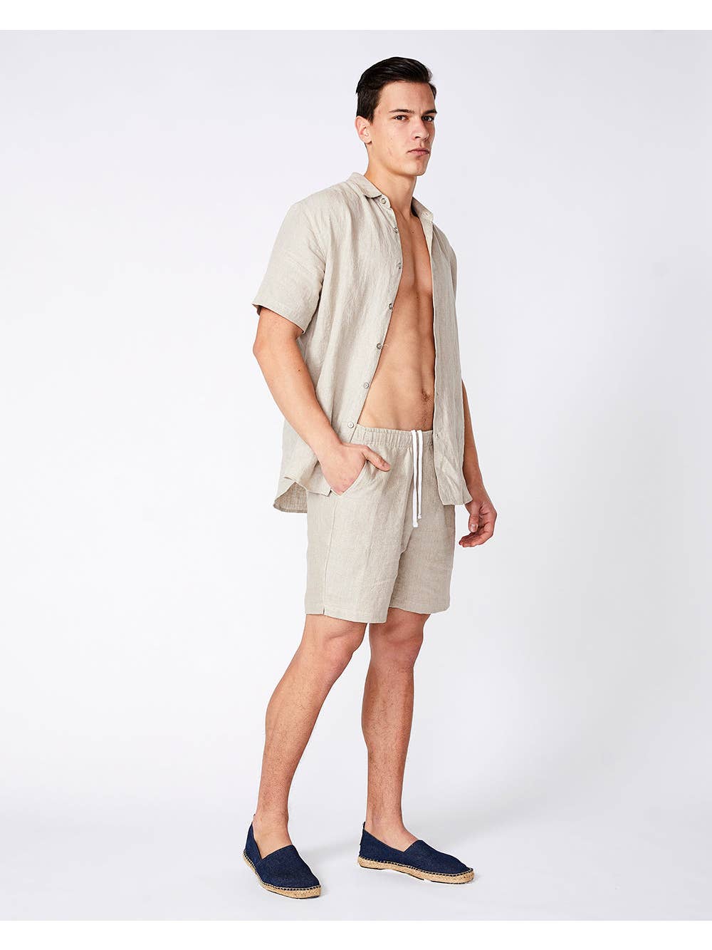 Faire,Merlino Street, Merlino Street Beige Linen Shorts, Tan, 32W-6.5L-TagM