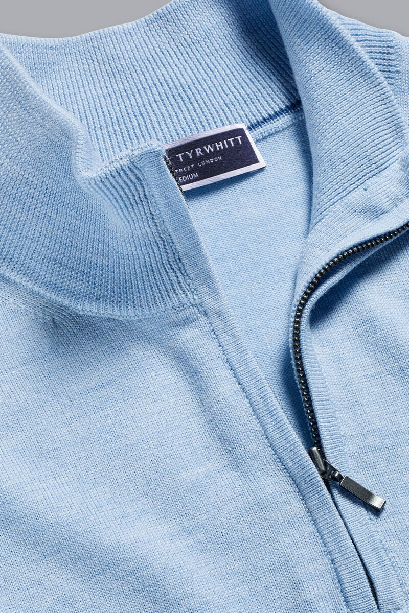Wholesale,Charles Tyrwhitt, Charles Tyrwhitt Sky Blue Pure Merino Wool Qtr Zip, Blue, Medium-42-TagMLarge-45-TagLExtra Large-48-TagXLExtra Extra Large-51-TagXXLSmall-39-TagS