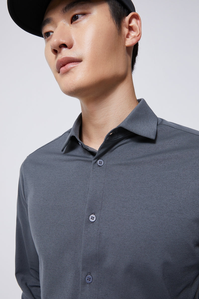 Direct From Brand,FYNE, FYNE Grey Antibacterial Stretch Long Sleeve Shirt, Grey, Medium-43-TagL